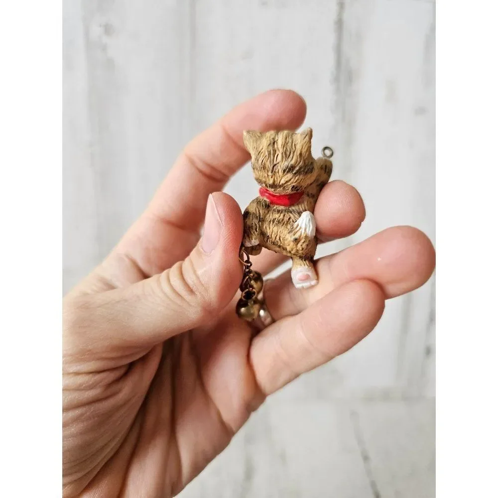 Hallmark cat‎ 1999 ornament wooden mini Xmas tree orange gray tabby kitten